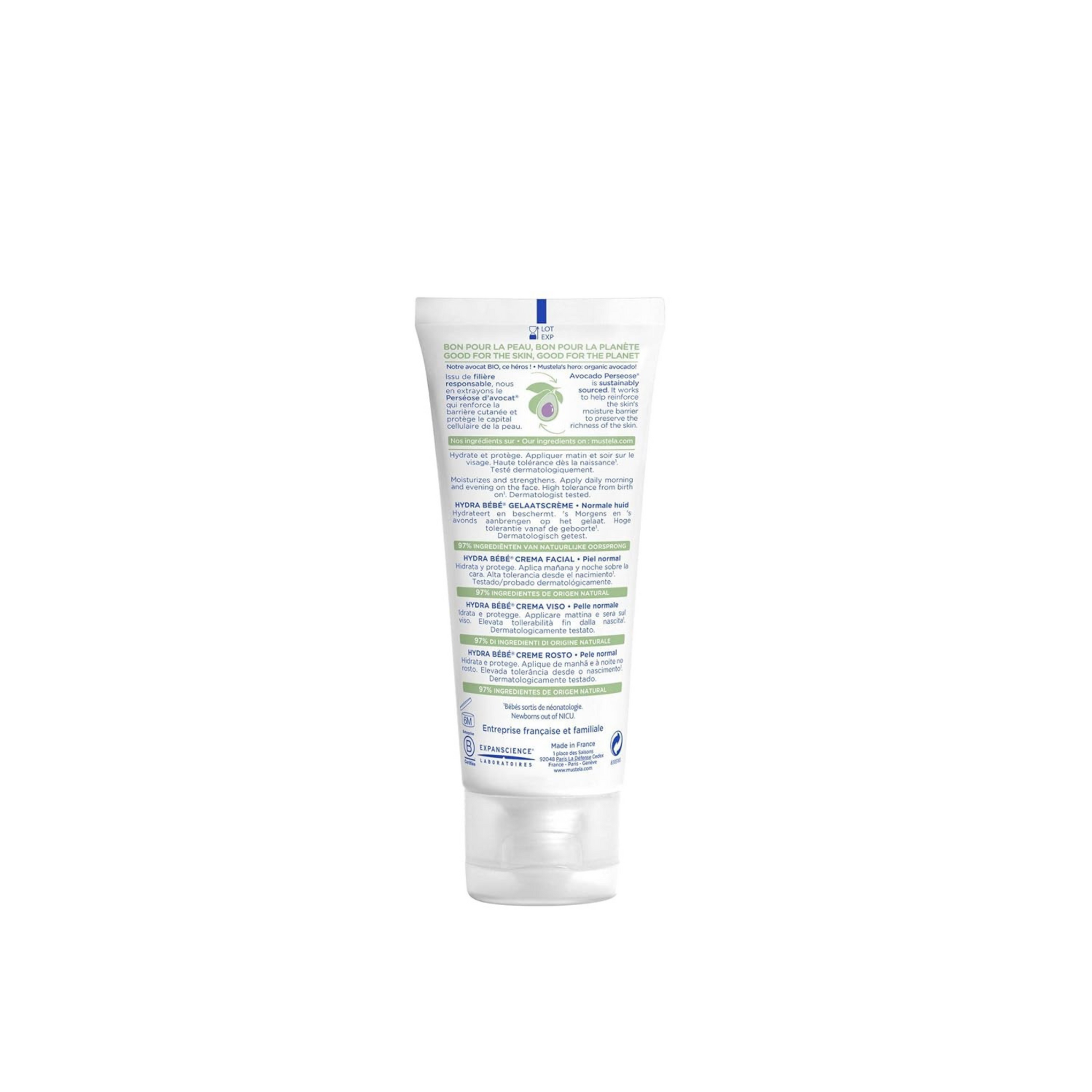 Mustela HydraBebe Facial Cream - 40ml | Nourishing Face Lotion for Normal Skin | Hypoallergenic, Long-Lasting Hydration with Sweet Almond & Jojoba Oil | Gentle Care for Newborns & Babies