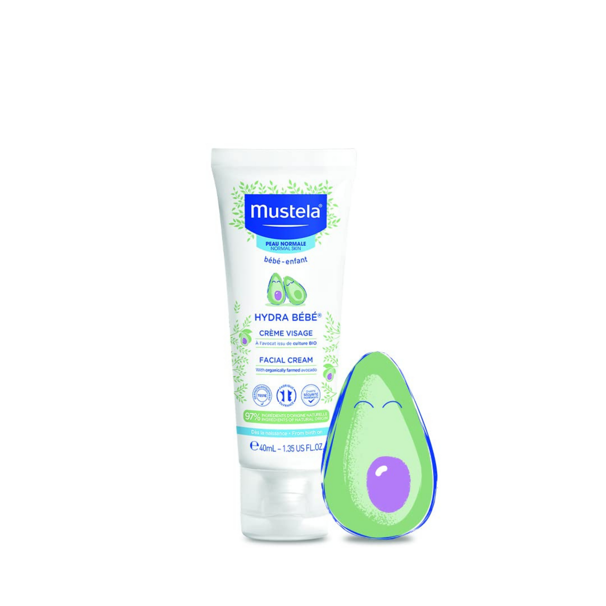 Mustela HydraBebe Facial Cream - 40ml | Nourishing Face Lotion for Normal Skin | Hypoallergenic, Long-Lasting Hydration with Sweet Almond & Jojoba Oil | Gentle Care for Newborns & Babies