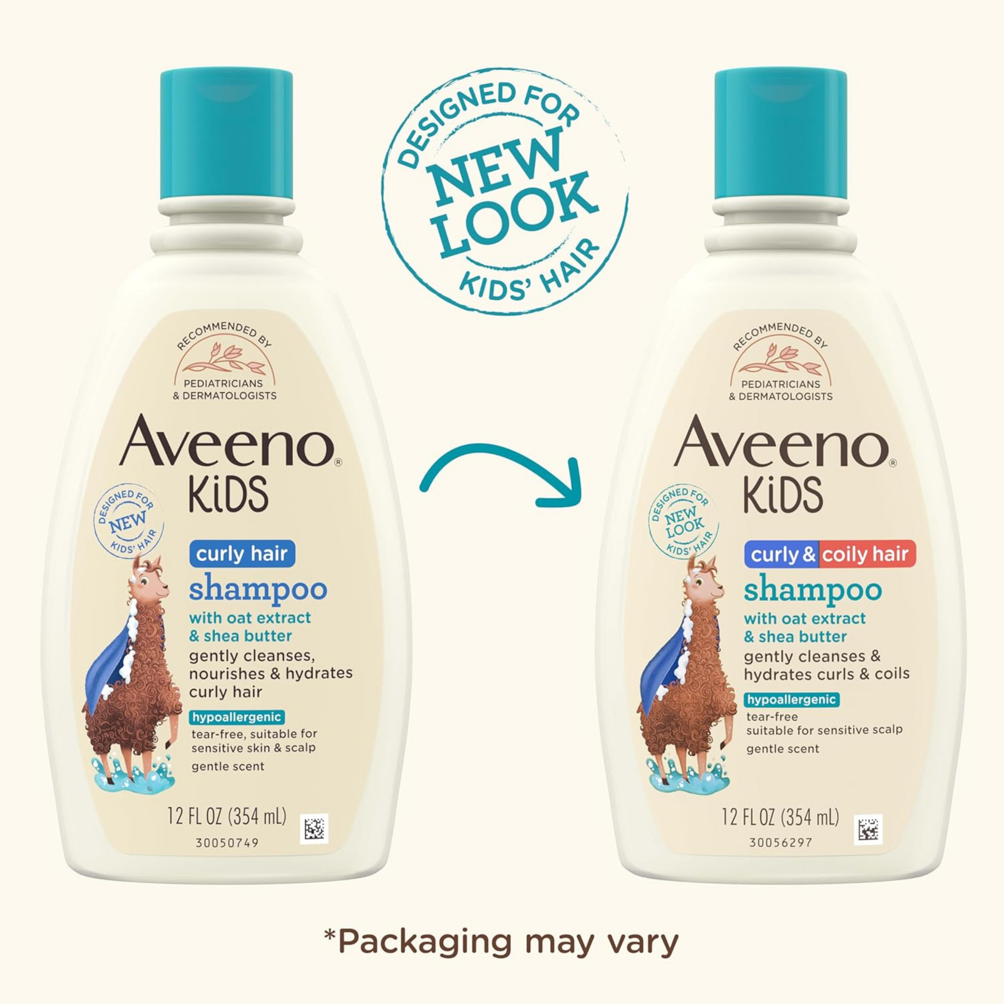 Aveeno Kids Curly & Coily Hair Shampoo, Hydrating Shampoo for Type 3 & 4 Hair, Kids Curly Hair Products suitable for Sensitive Scalps with Oat Extract & Shea Butter, Paraben-Free, 12 fl. oz