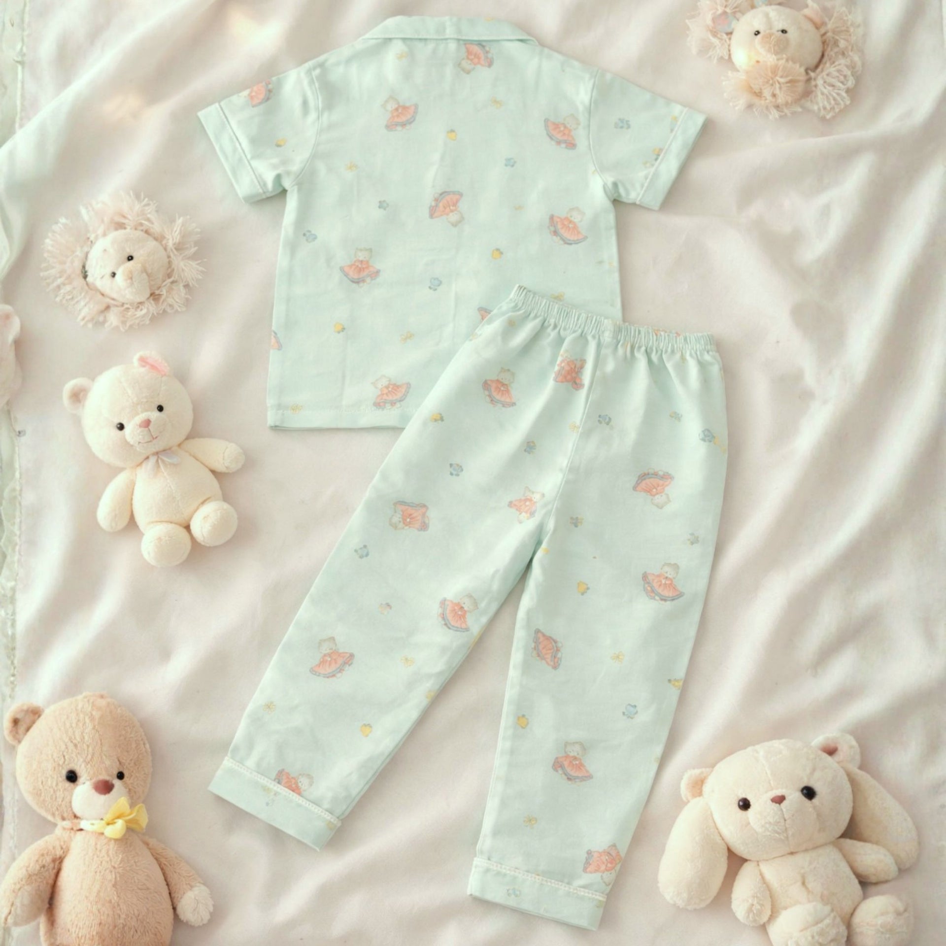 NUM NUM Baby Girls Green Printed Cotton Night Suit Set | Soft Half Sleeve Shirt & Pyjama | 9M to 3Y