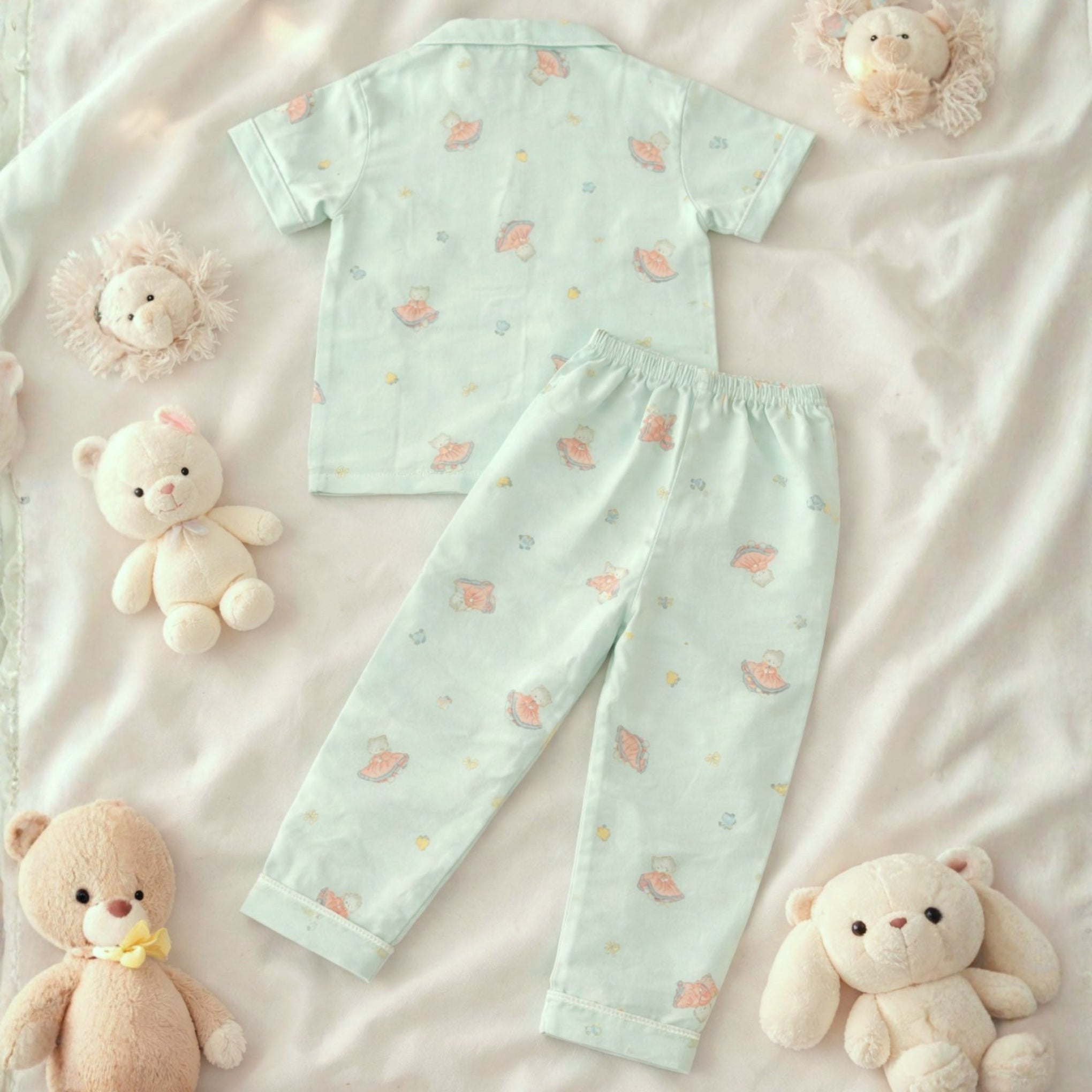 NUM NUM Baby Girls Green Printed Cotton Night Suit Set | Soft Half Sleeve Shirt & Pyjama | 9M to 3Y