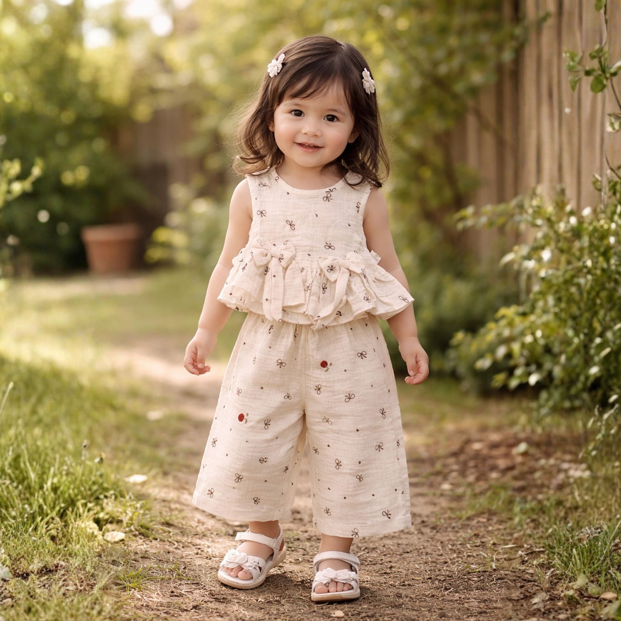 NUM NUM Baby Girls Sleeveless Bow Design Frock Set with Palazzo Pants | Soft Cotton Summer Outfit | 6M to 3Y