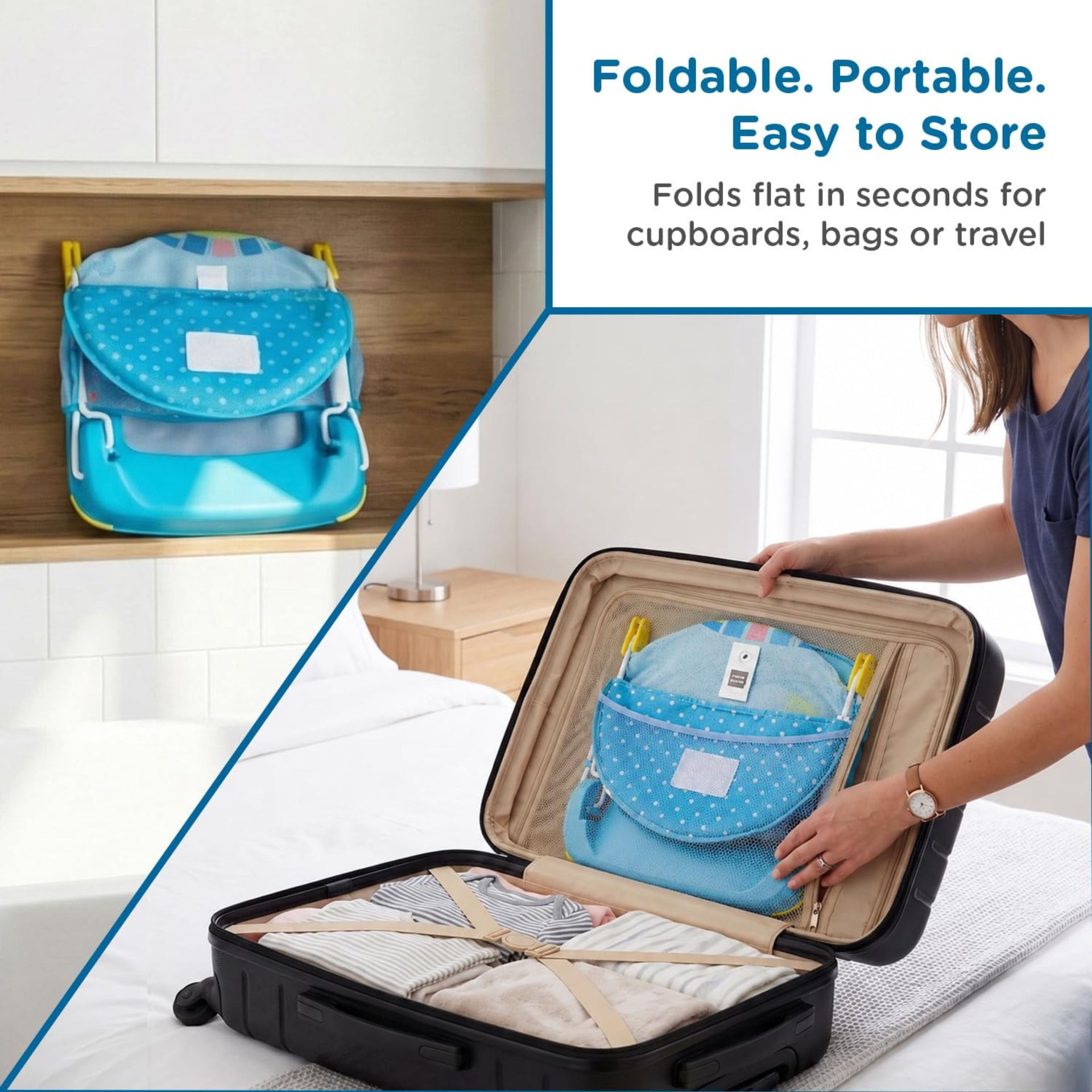 mustela Newborn Baby Bather | Bath Chair for Newborns and Infants 0-12 Months | Foldable | 3 Position Adjustable Chair | Anti-Skid Base | Washable Soft Mesh Seat | Supports Babies Up to 5kg | Blue