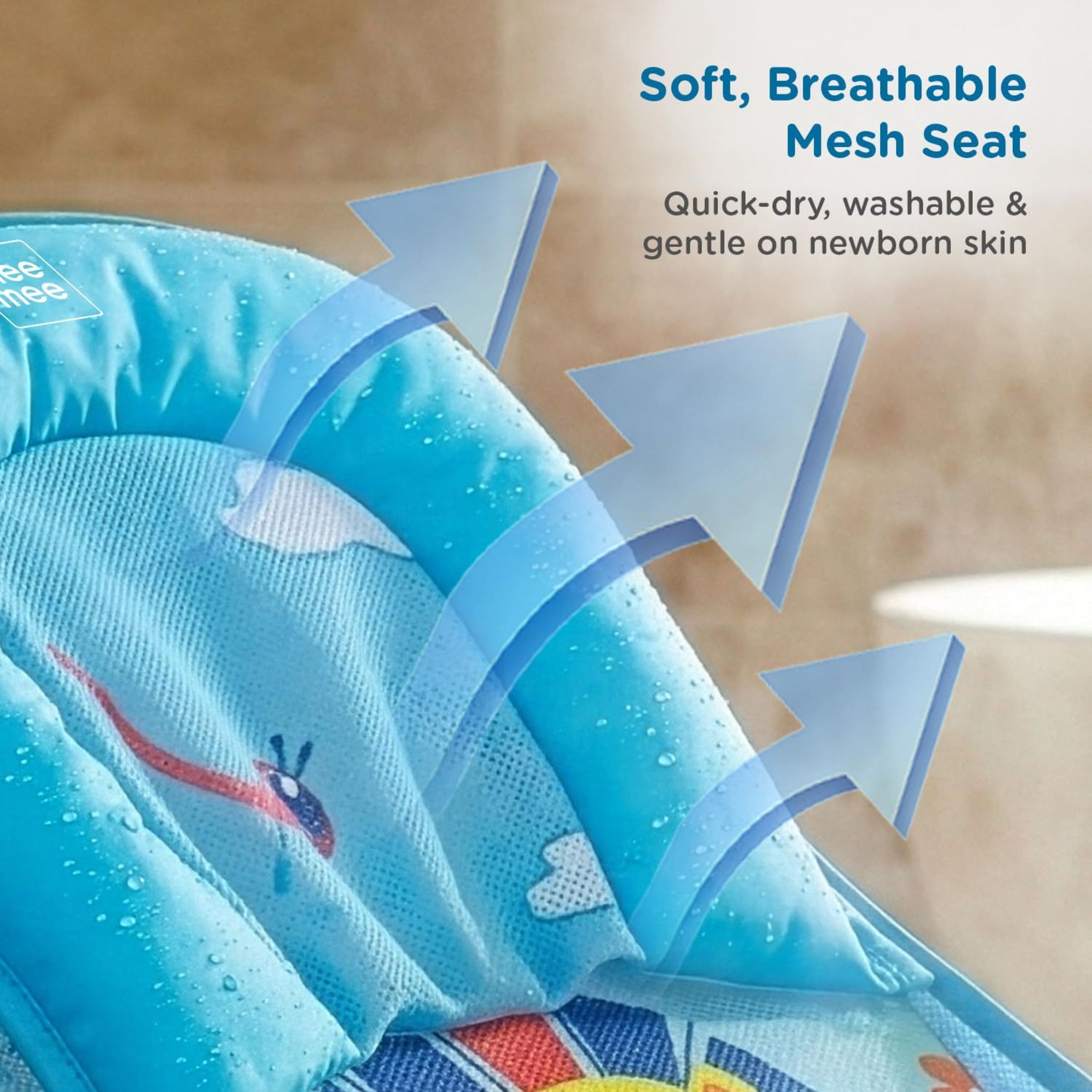 mustela Newborn Baby Bather | Bath Chair for Newborns and Infants 0-12 Months | Foldable | 3 Position Adjustable Chair | Anti-Skid Base | Washable Soft Mesh Seat | Supports Babies Up to 5kg | Blue