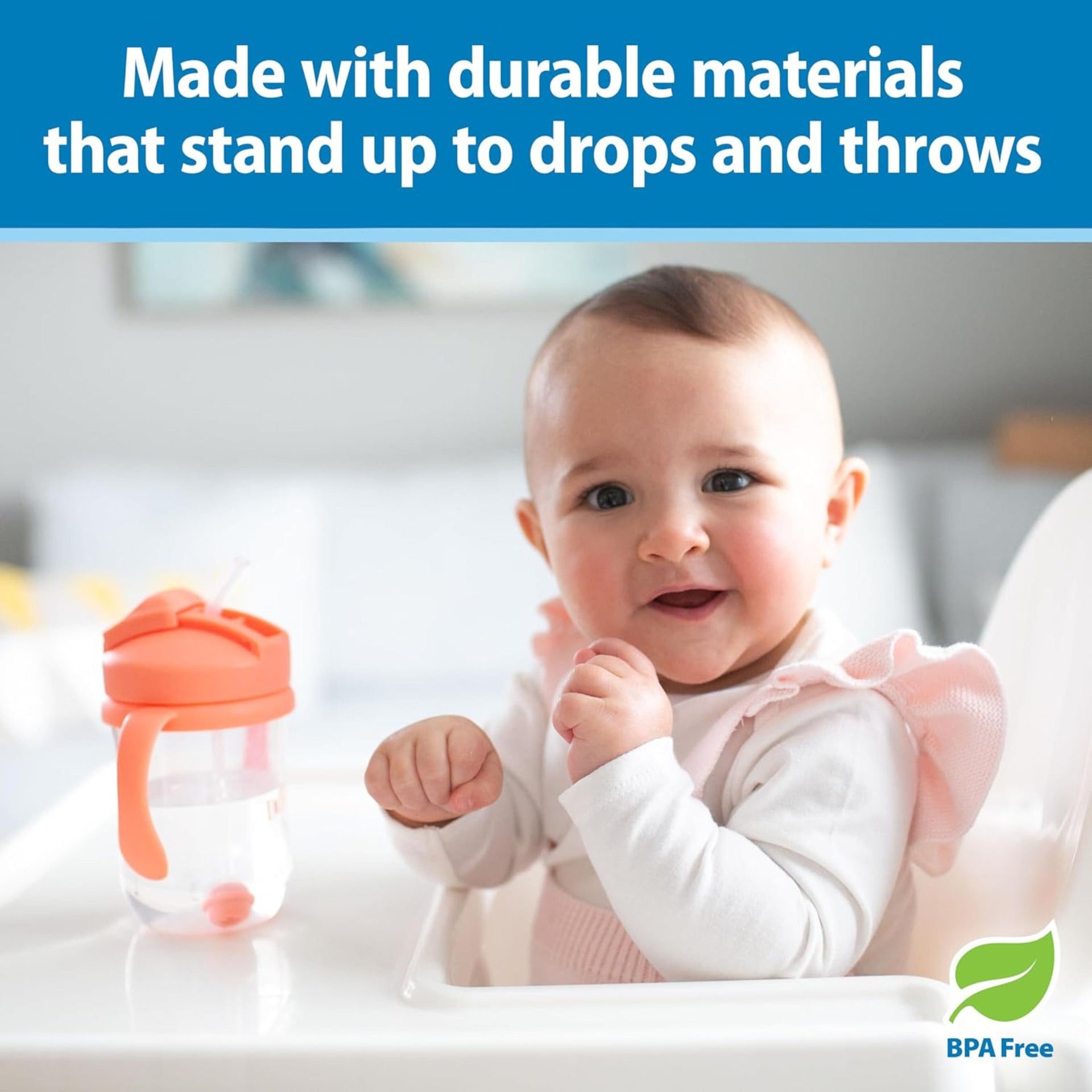 Dr. Brown's Milestones Baby's 1st Weighted Straw Cup 270ml | Spill-Proof Training Sippy Cup with Soft Silicone Weighted Straw & Handles | BPA-Free | 6+ Months