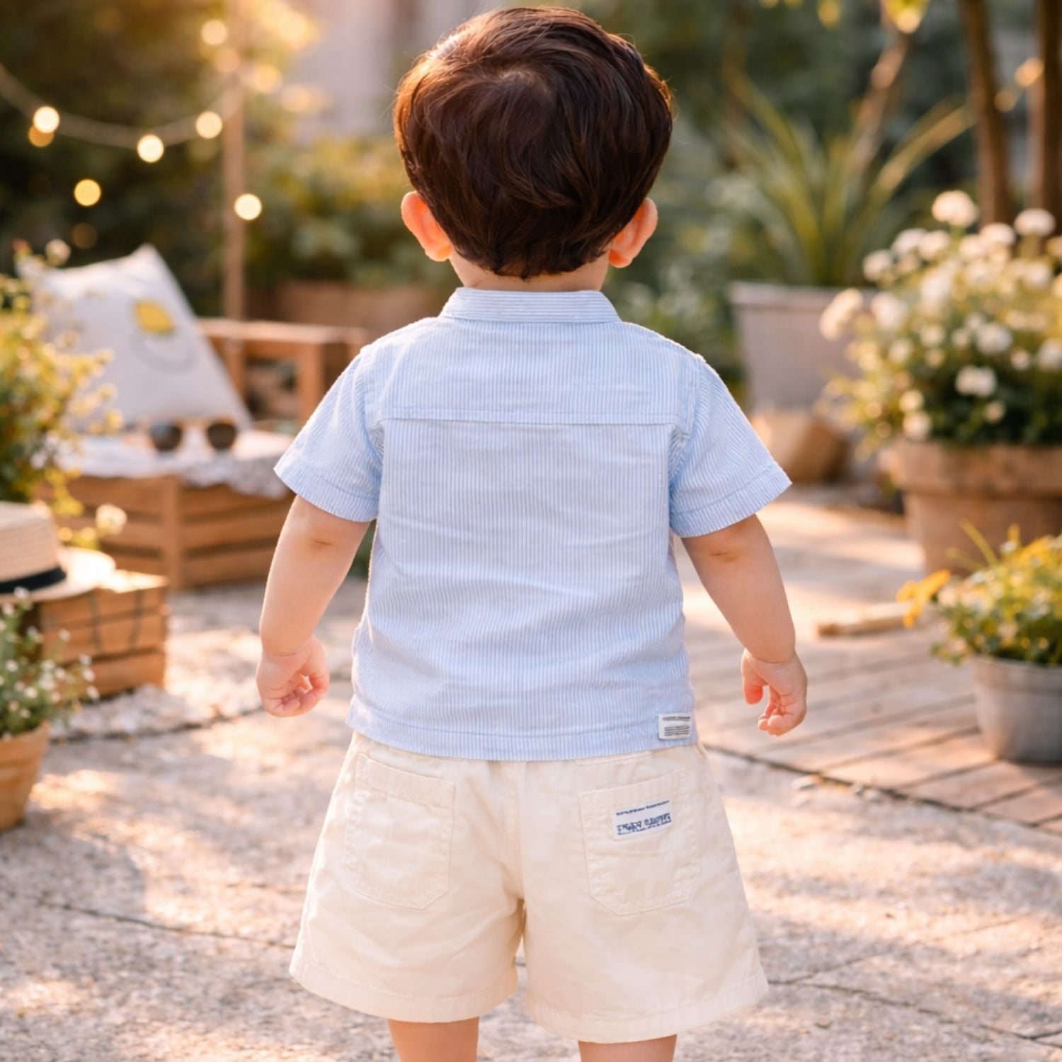 KIDZELLO Smile All Day Summer Co-Ord Set for Baby Boys (0–24 Months) – Soft Cotton Shirt & Shorts – Peach , GREEN & Sky