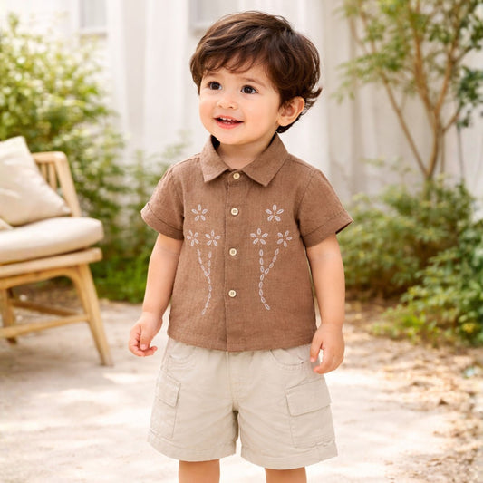 MASHUP Baby Boys Brown Summer Shirt & Shorts Set (6M–24M)