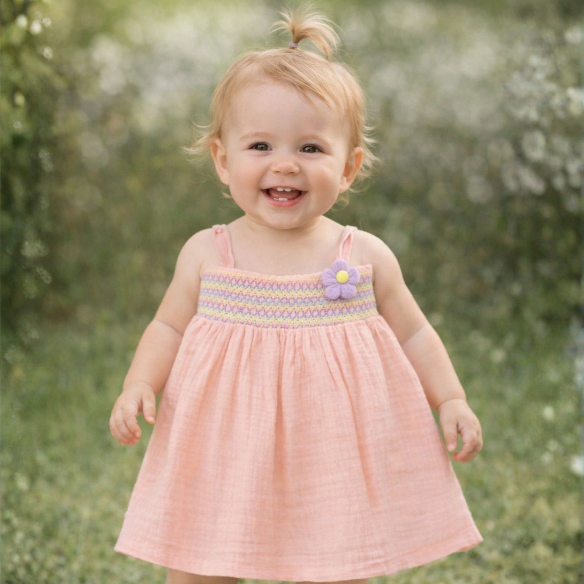 ORRIGANY Baby Girls Smocked Cotton Summer Dress | Sleeveless Strap Dress | Soft Casual Kids Dress (9 Months – 6 Years) | Colors: Peach, Liril