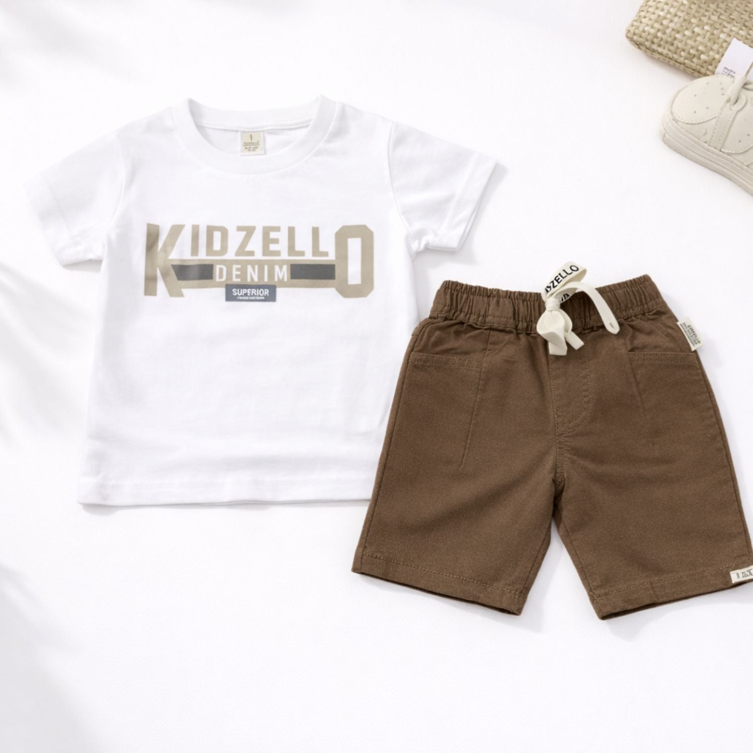 KIDZELLO Boys Premium Printed Shirt & Shorts Set – Soft Cotton Summer Outfit (6M–36M),available color options - Brown, Olive