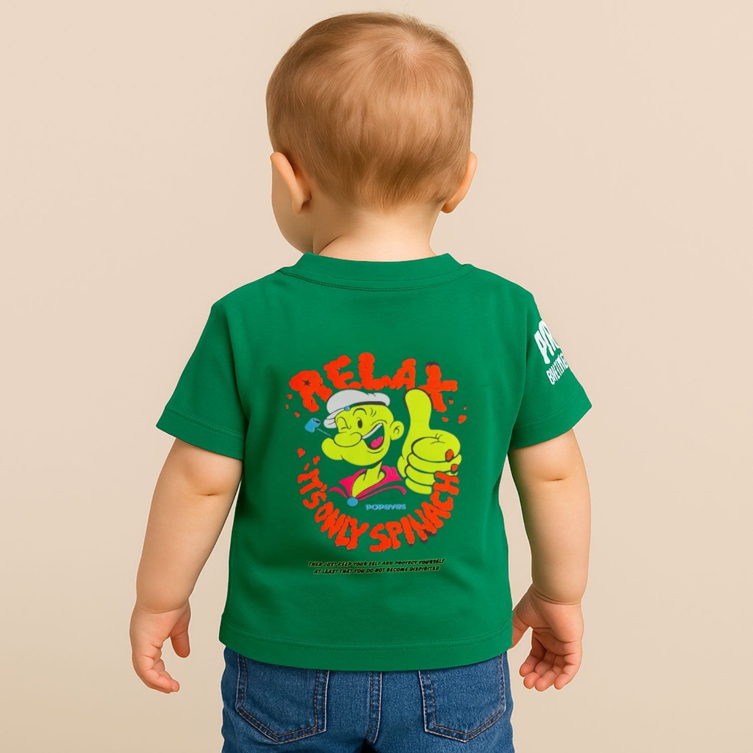 COOLEST Popeye Printed T-Shirt for Boys | Age 12 Months – 4 Years | Bottle Green & Neon Green