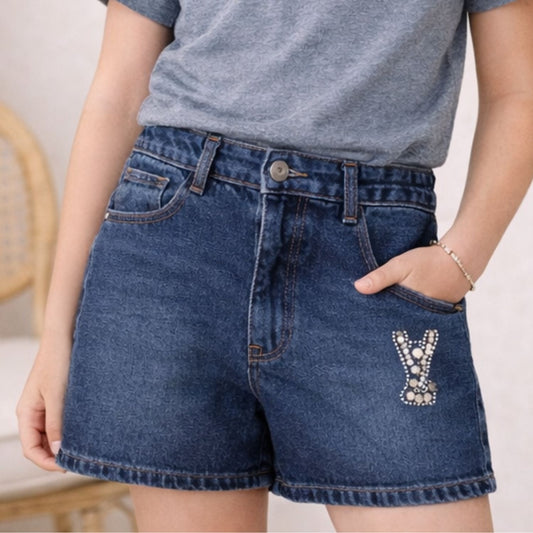LOVEKINS Girls Blue Denim Shorts with Rhinestone Detail (6 Months – 14+ Years)