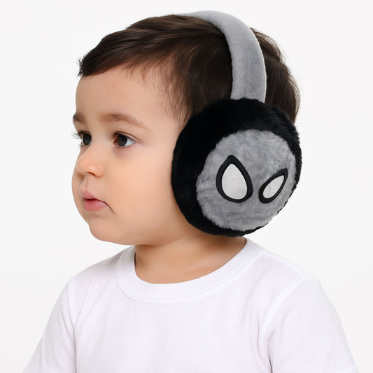 Smile Baby Soft Winter Plush Earmuffs for Kids – Cozy Warm Ear Covers with Cartoon Design (Grey & Black)
