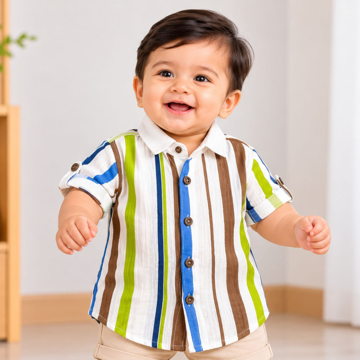 GUSTO boys striped shirt in C.Green front view
