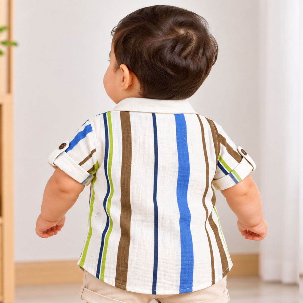 GUSTO boys striped shirt in C.Green back view