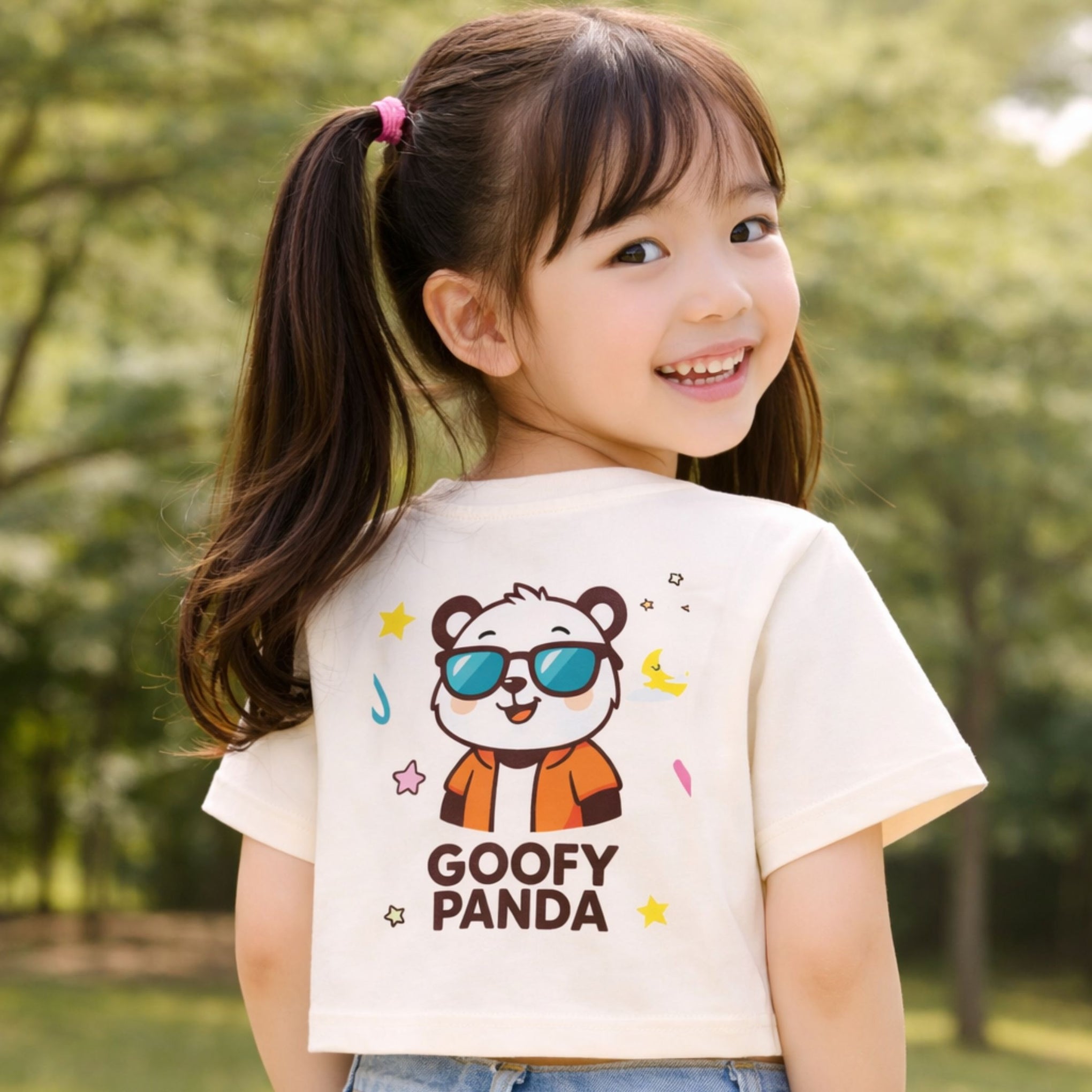 Smile Baby Kids Goofy Panda Printed Cotton T-Shirt for Boys & Girls | Half Sleeve Casual Cartoon Tee | 4–12 Years | Colors: Yellow, Off White