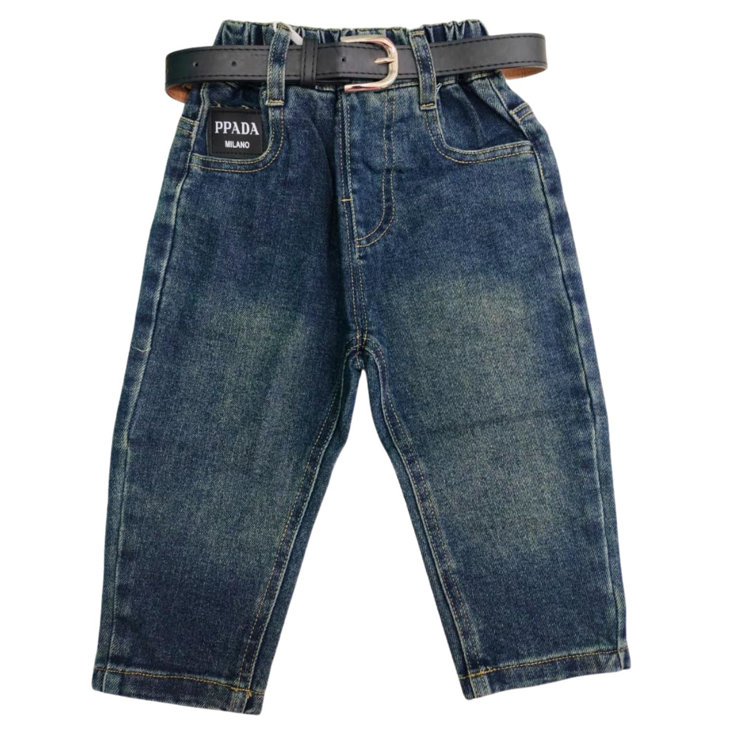 Smile Baby BOYS Denim Jeans with Belt – Stylish & Comfortable Bottom Wear (2–7Y, Dark Denim)
