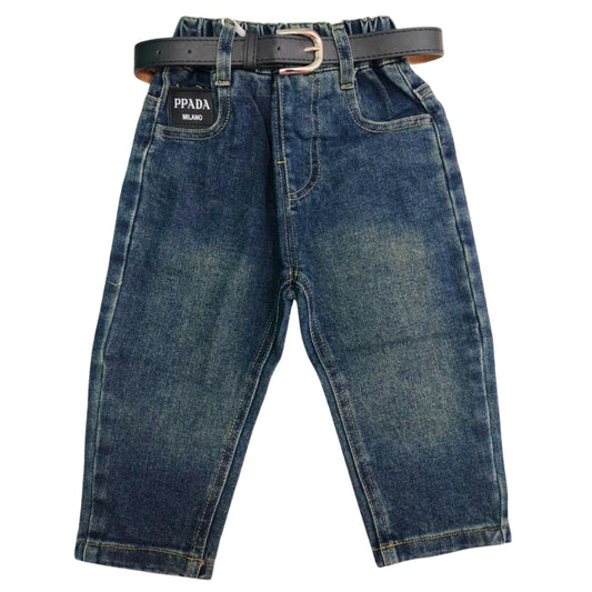 Smile Baby BOYS Denim Jeans with Belt – Stylish & Comfortable Bottom Wear (2–7Y, Dark Denim)