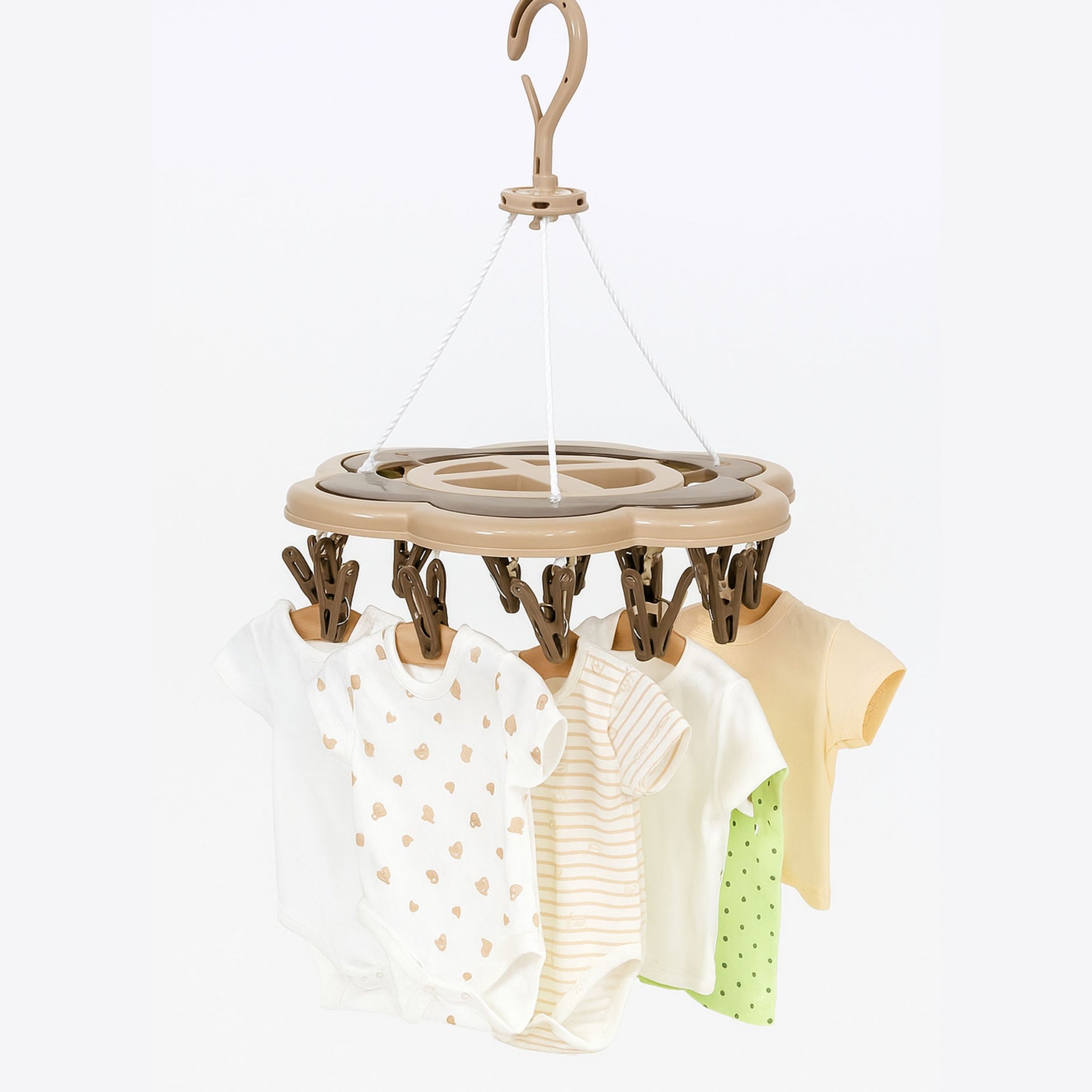 Smile Baby Round Flower Cloth Drying Hanger with 24 Clips | Foldable Plastic Clip & Drip Hanger for Socks, Underwear, Towels & Baby Clothes | Multipurpose Hanging Dryer (Grey & brown)