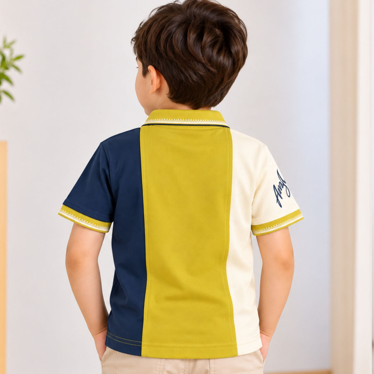 GUSTO boys mustard navy cream polo back
