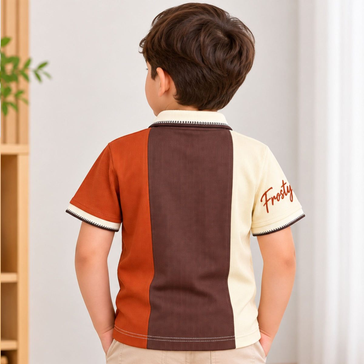 GUSTO boys brown cream rust polo back