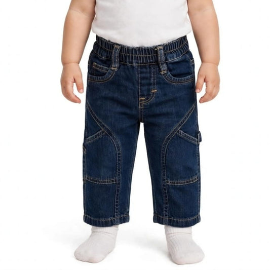 ROXY boys dark blue denim jeans front view with elastic waistband and utility pocket details