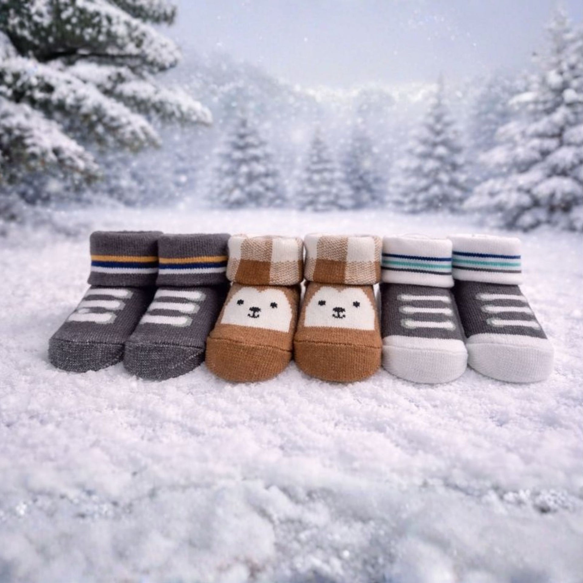 Baby Boys Winter Socks – Pack of 3 | Soft Warm Infant Socks with Cute Designs | Newborn Socks for Boys (0–12 Months)