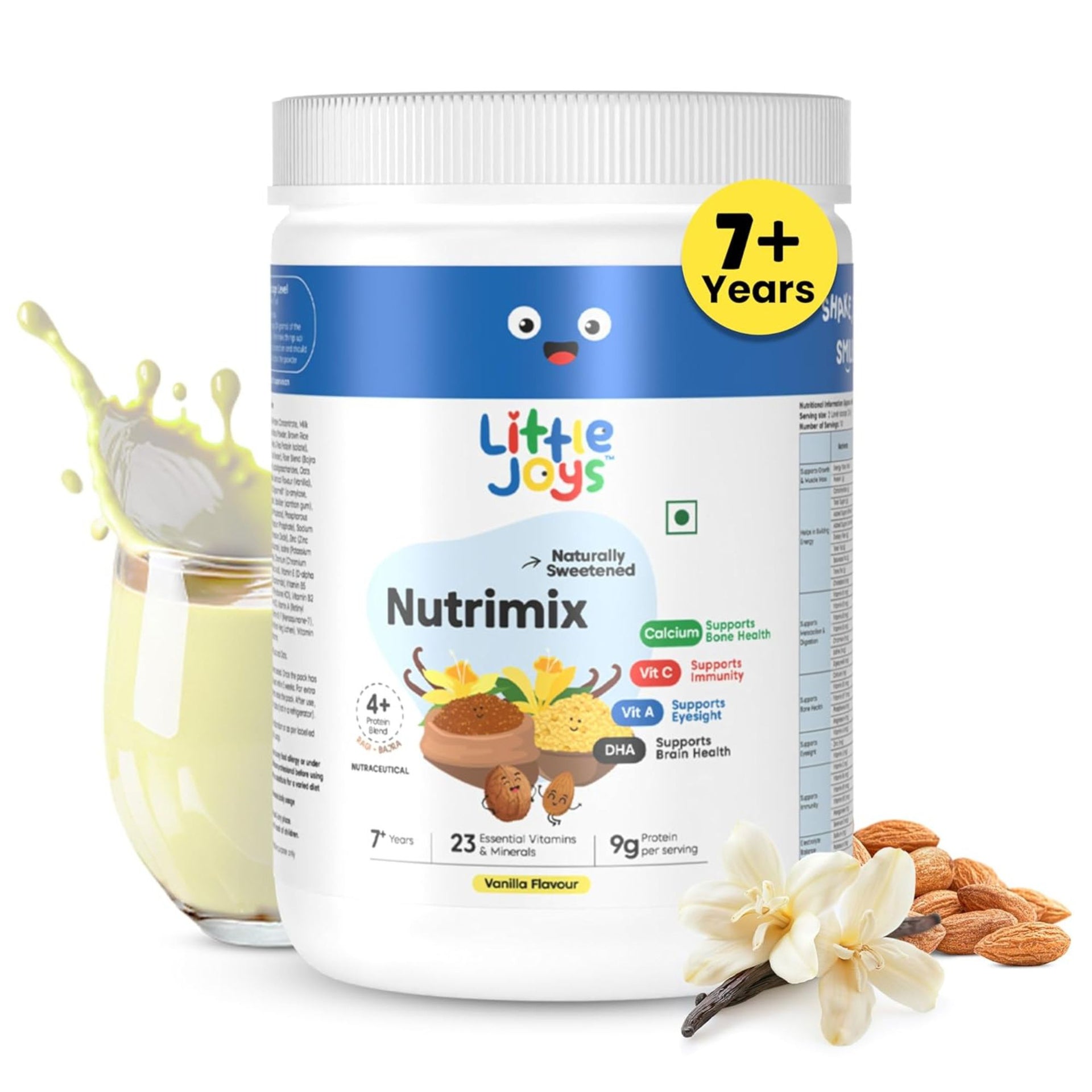 Little Joys Nutrimix Vanilla Flavour Health Drink Powder for Kids (2+ Years & 7+ Years) | 23 Essential Vitamins & Minerals | Protein-Rich Nutrition | Calcium, DHA, Vitamin A & C | Naturally Sweetened