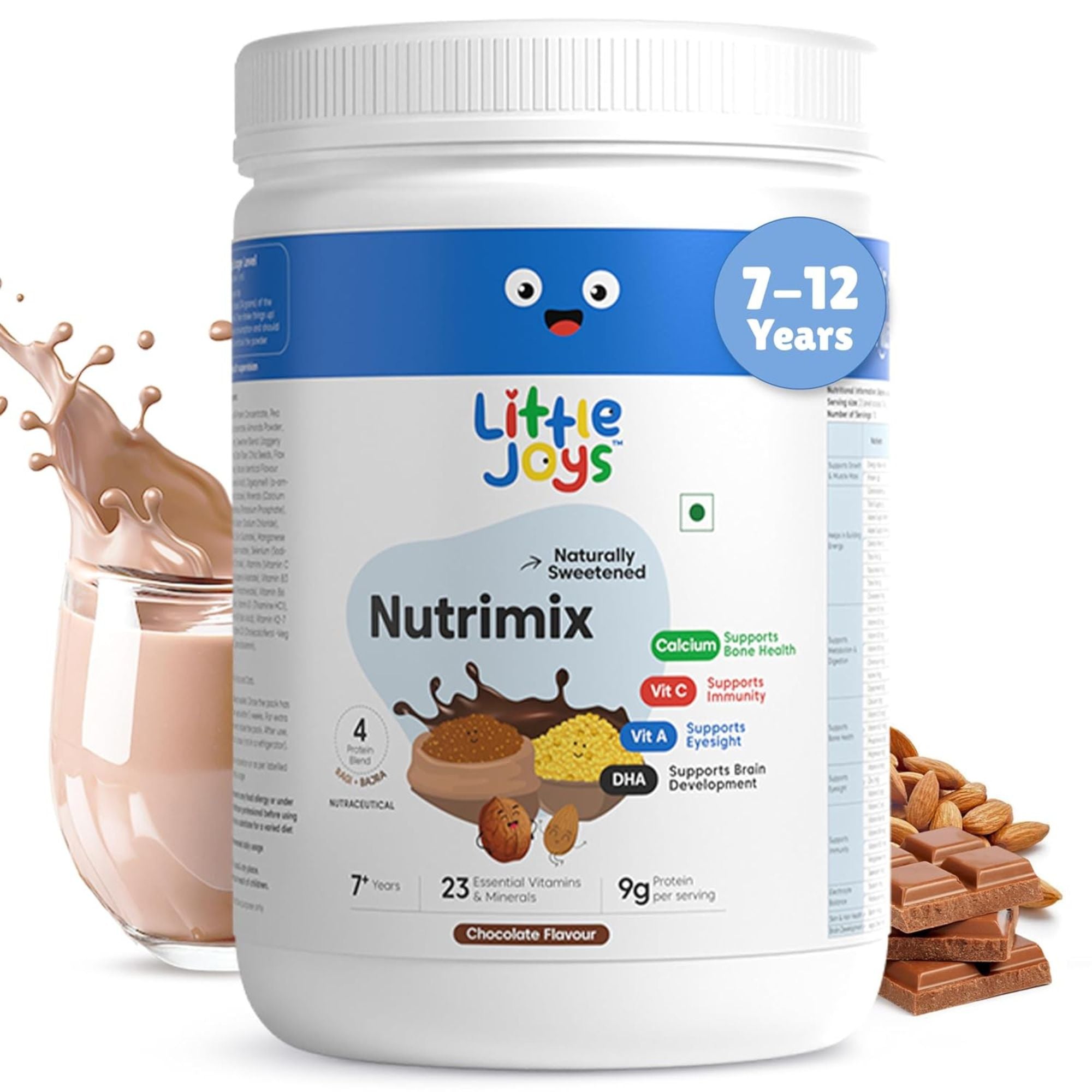 Little Joys Nutrimix Chocolate Flavour Health Drink Powder for Kids (2+ Years & 7+ Years) | 23 Essential Vitamins & Minerals | Protein-Rich Nutrition | Calcium, DHA, Vitamin A & C | Naturally Sweetened