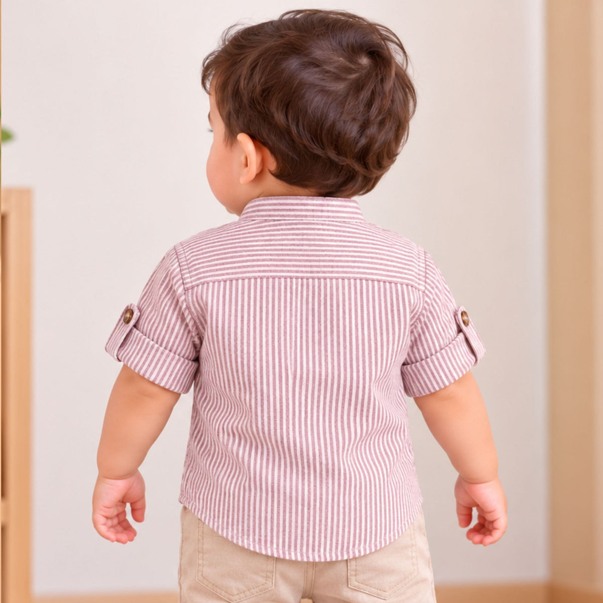 GUSTO peach striped boys shirt front