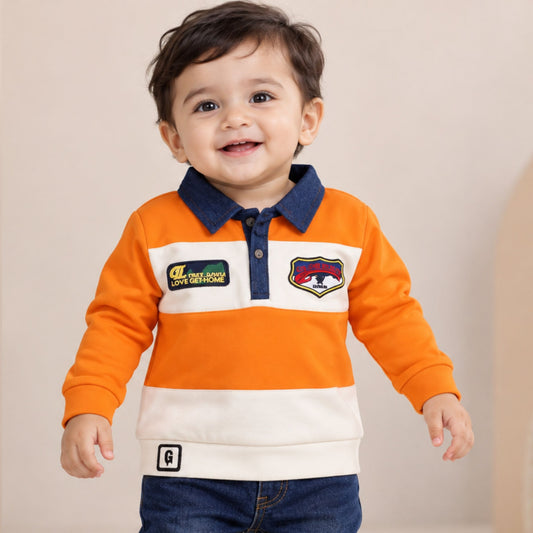GUSTO orange boys polo sweatshirt front view