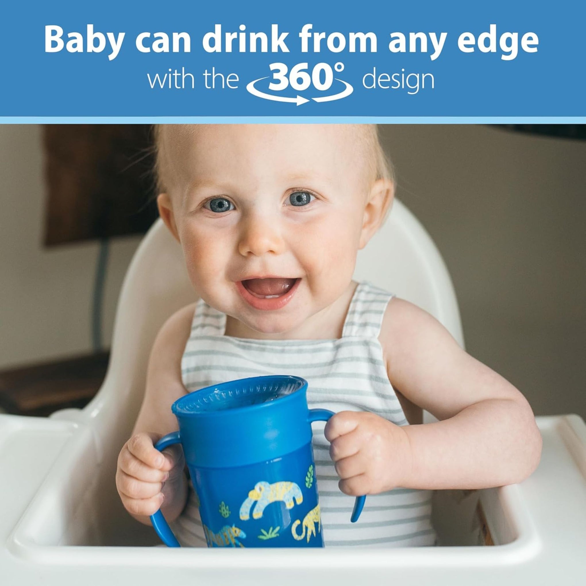 Dr. Brown's Milestones Cheers 360° Spoutless Transition Cup with Sip & See Clear Valve, Leak-Free Toddler Training Cup, BPA-Free, Dual Handles, 200ml (7oz), 6 Months+