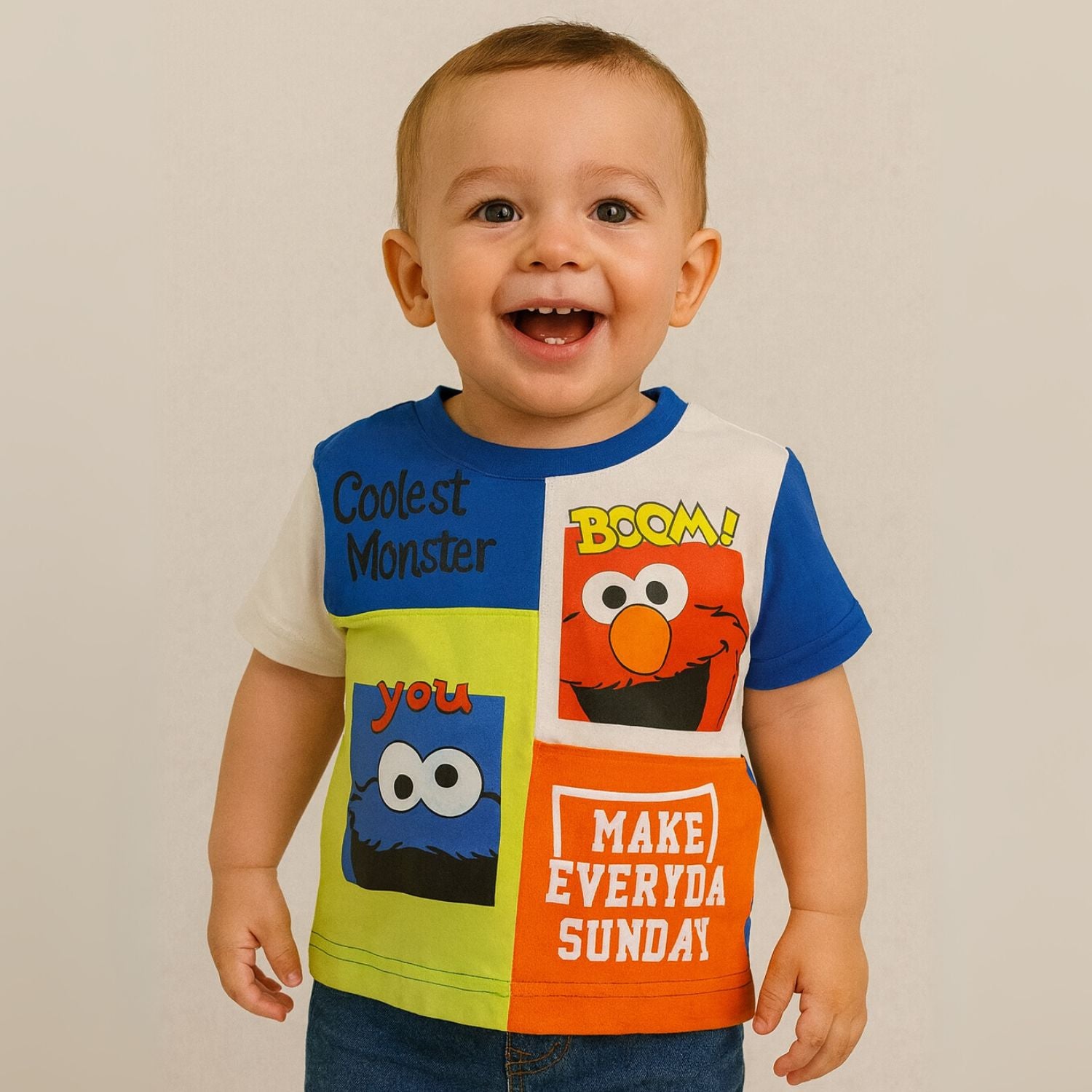 COOLEST Monster Cartoon Printed T-Shirt for Boys | Age 12 Months – 4 Years | Yellow & Neon Green