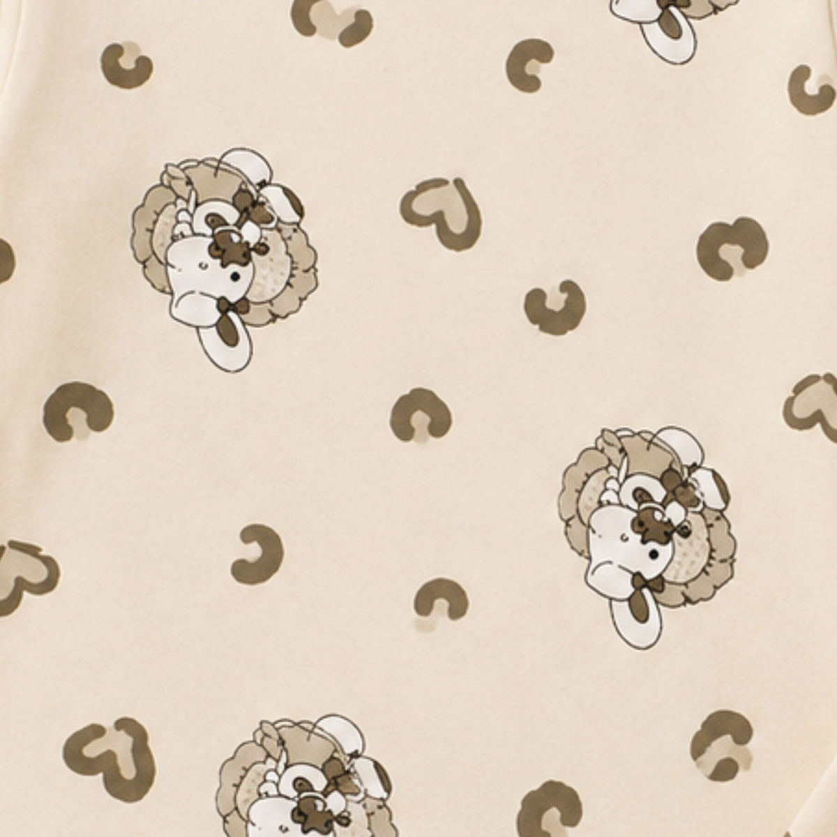 Smile Baby girls premium cotton night suit Cream Pink fabric close-up featuring cute cartoon character print with abstract heart motifs