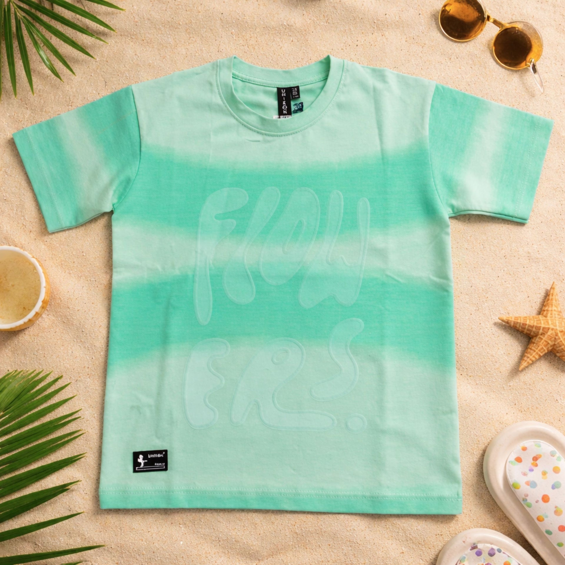 UNIKON Boys Mint Gradient Printed T-Shirt | Stylish Casual Summer Tee for Boys (4–12 Years)