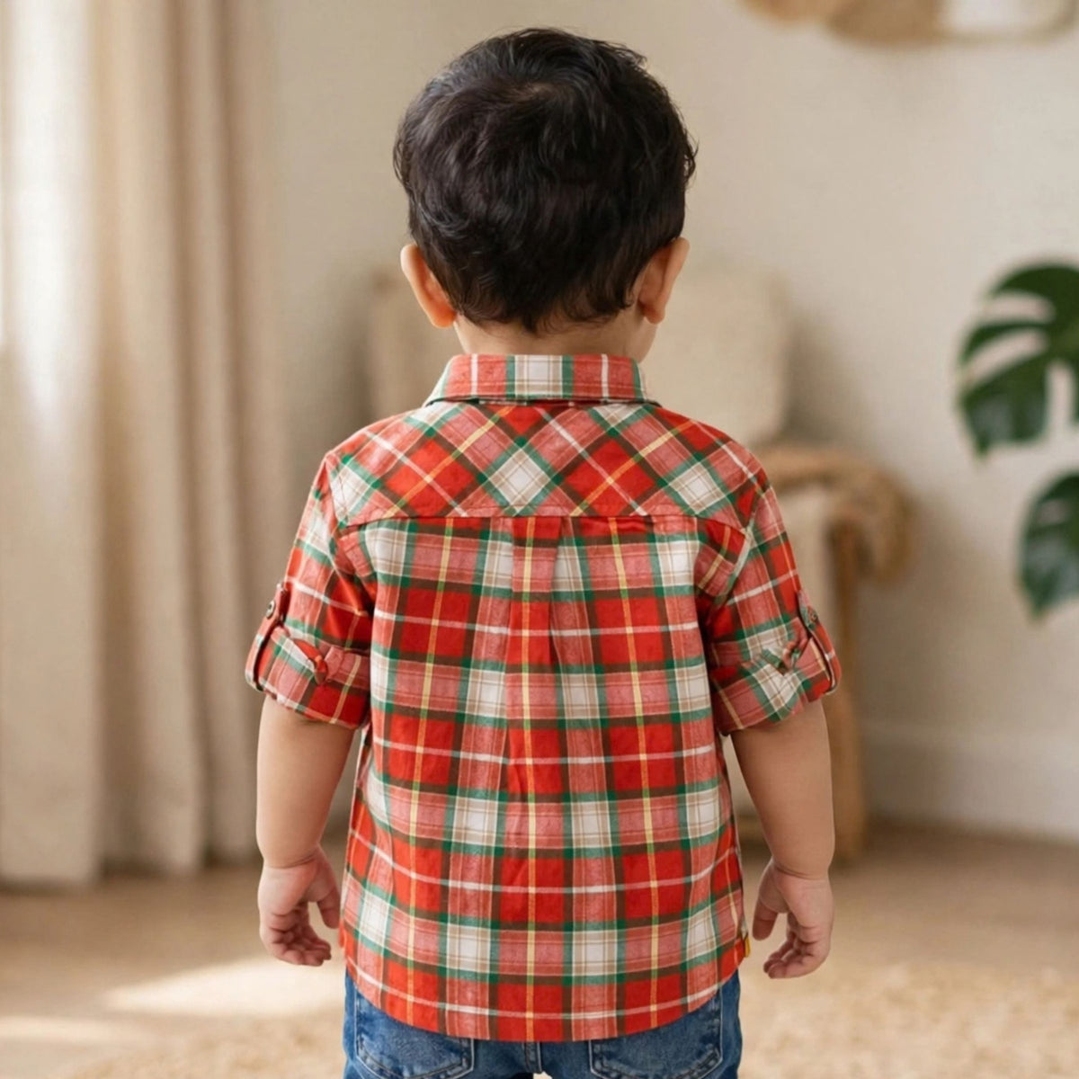GUSTO orange check shirt back view