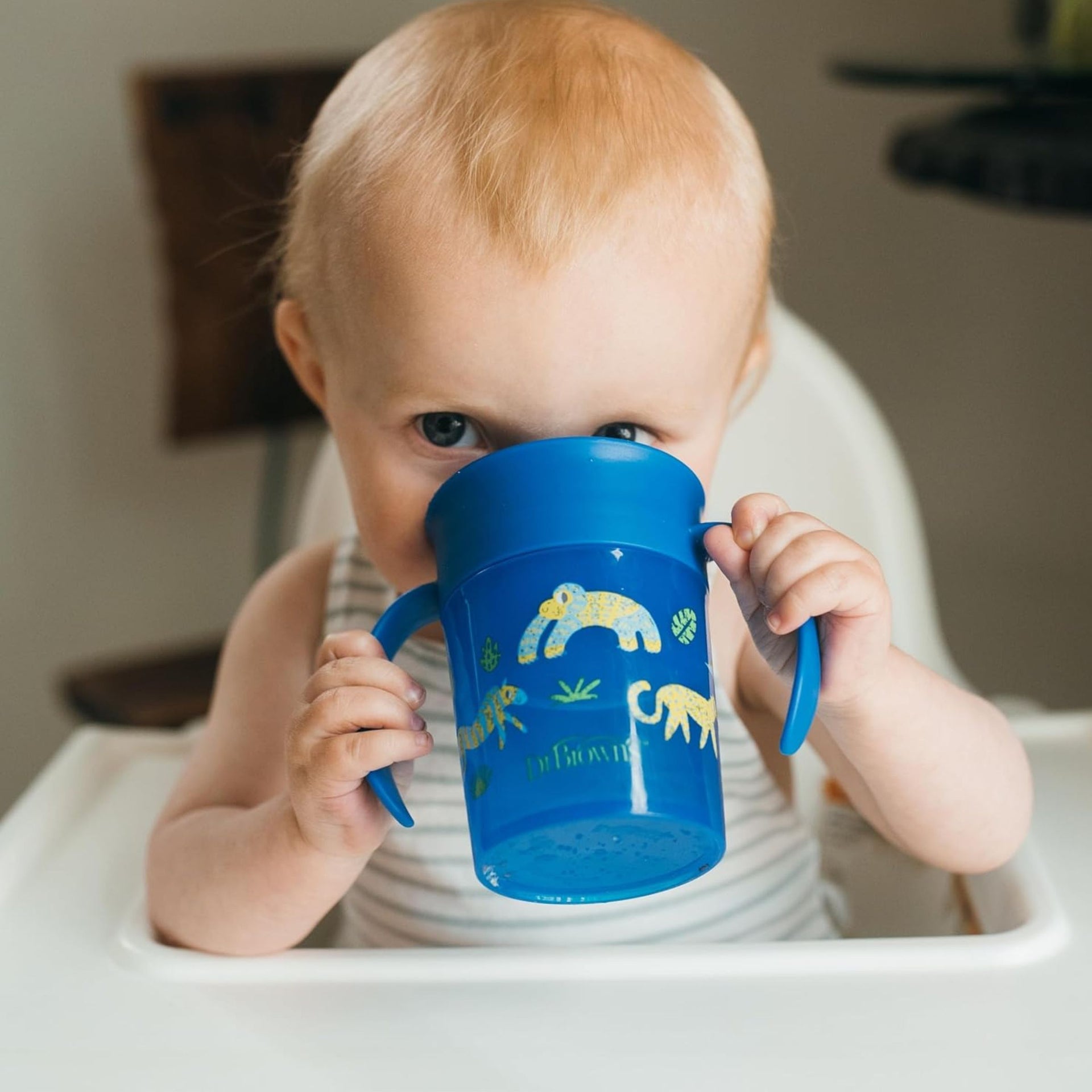 Dr. Brown's Milestones Cheers 360° Spoutless Transition Cup with Sip & See Clear Valve, Leak-Free Toddler Training Cup, BPA-Free, Dual Handles, 200ml (7oz), 6 Months+