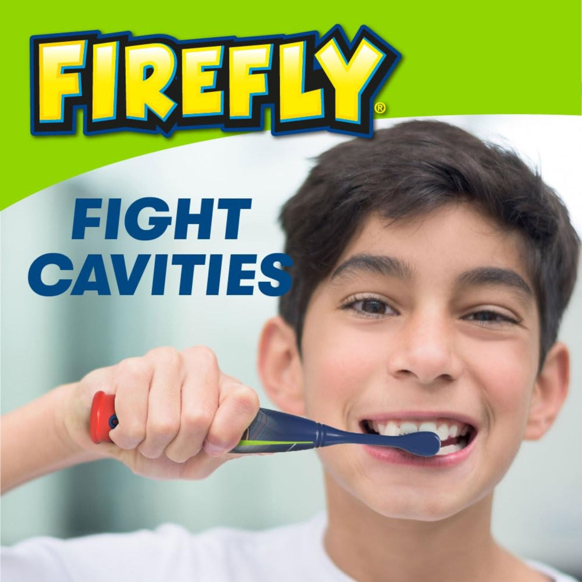 Child using Firefly Spider-Man toothbrush