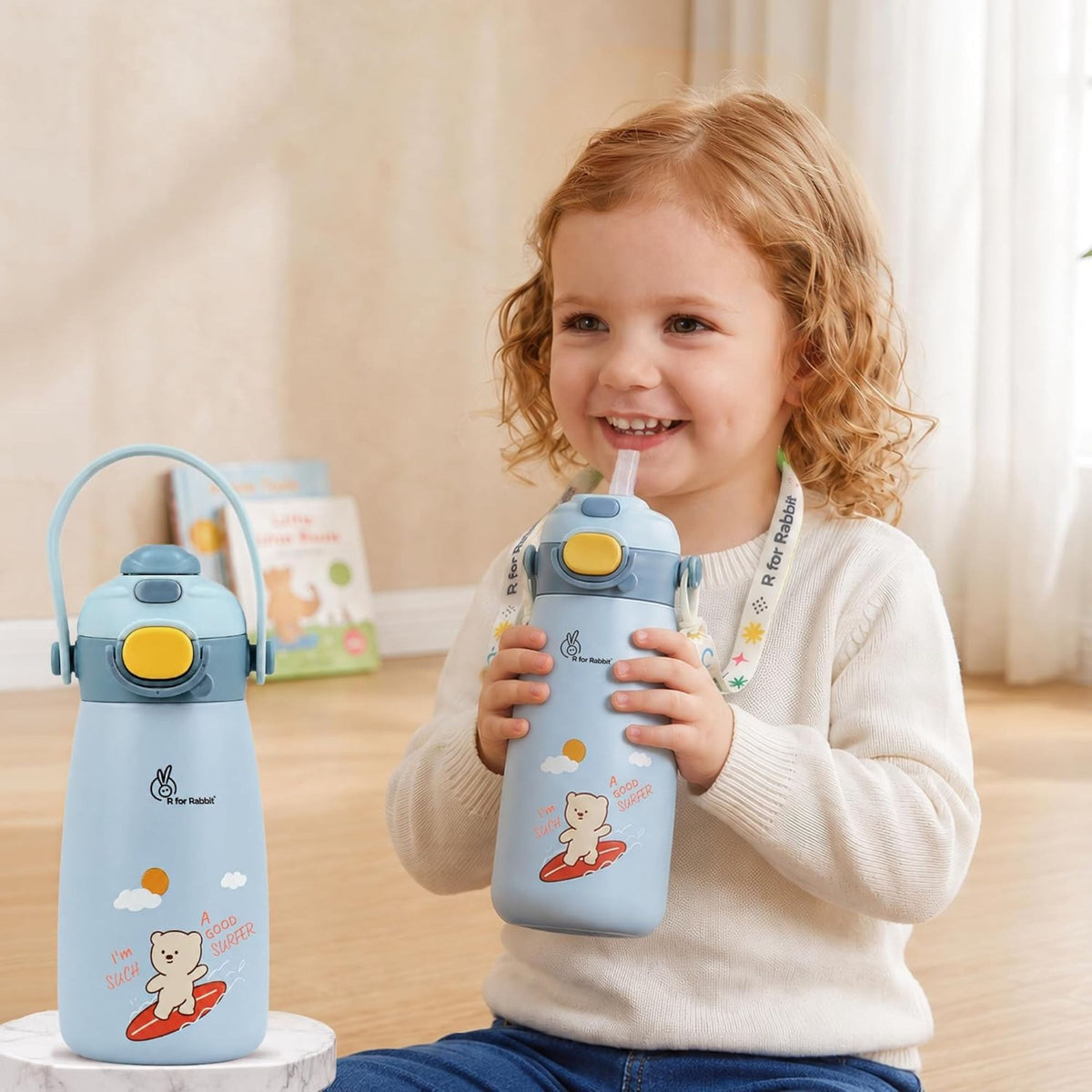 R for Rabbit kids water bottle lifestyle image