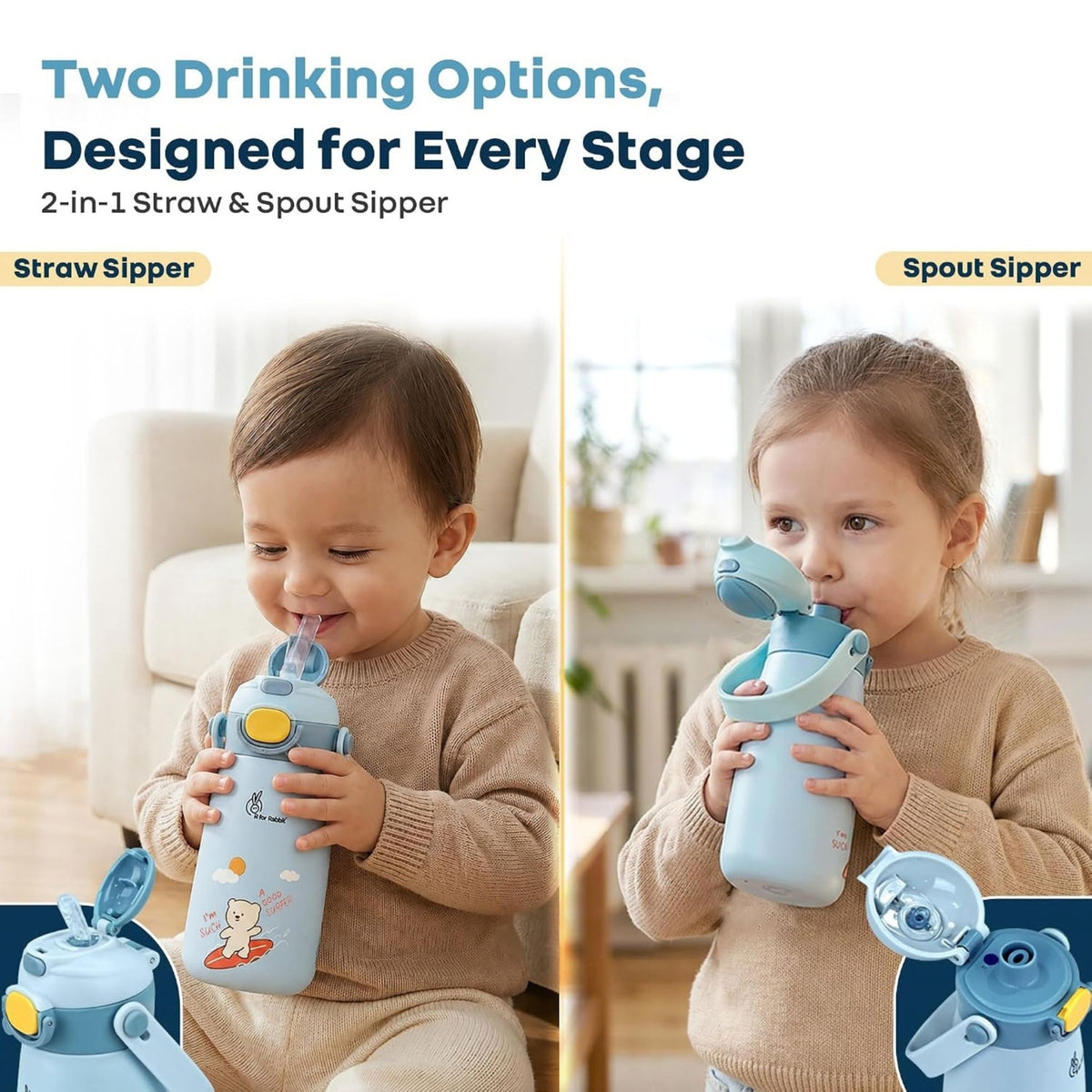 R for Rabbit 2-in-1 straw and spout sipper bottle