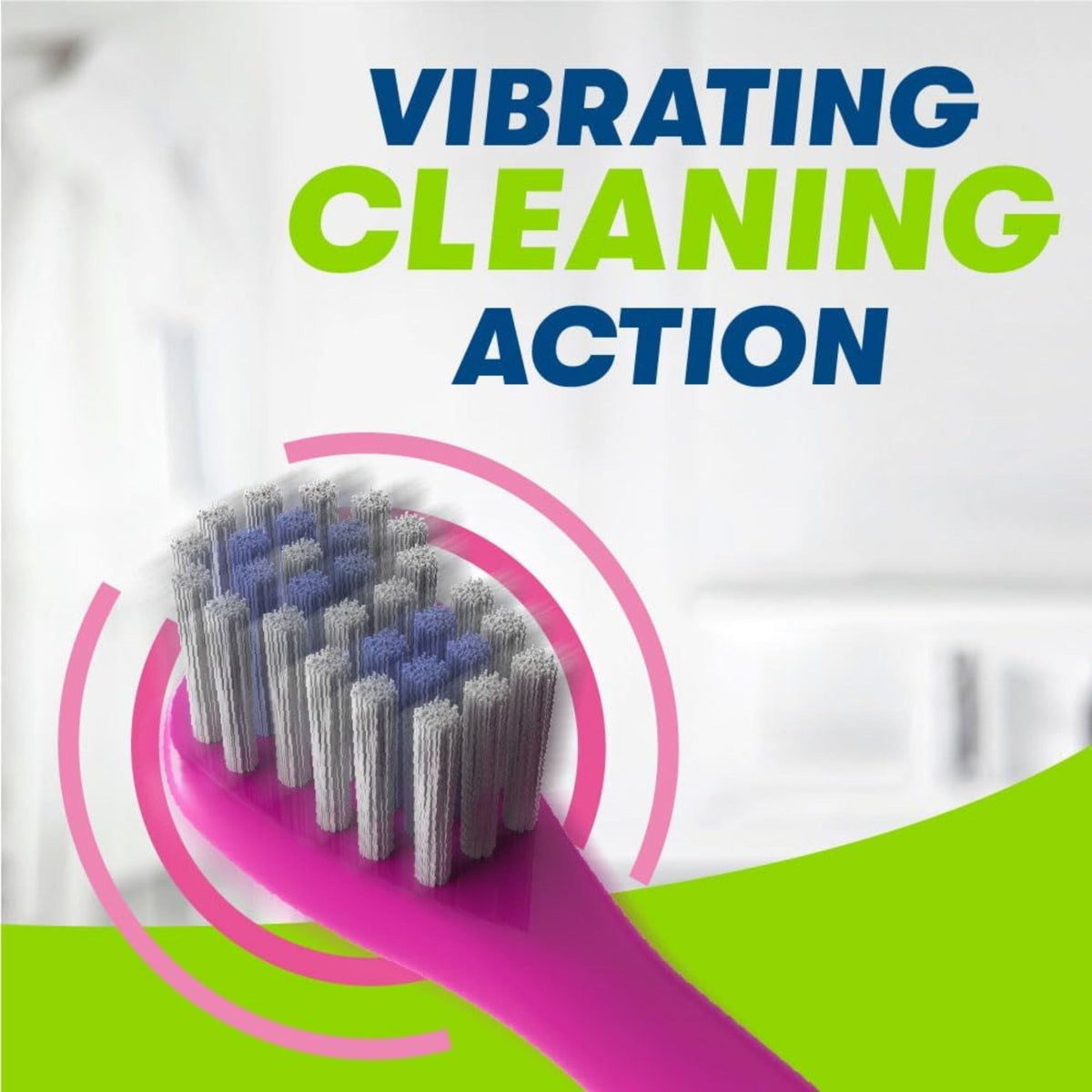 Close-up of vibrating toothbrush head and soft bristles