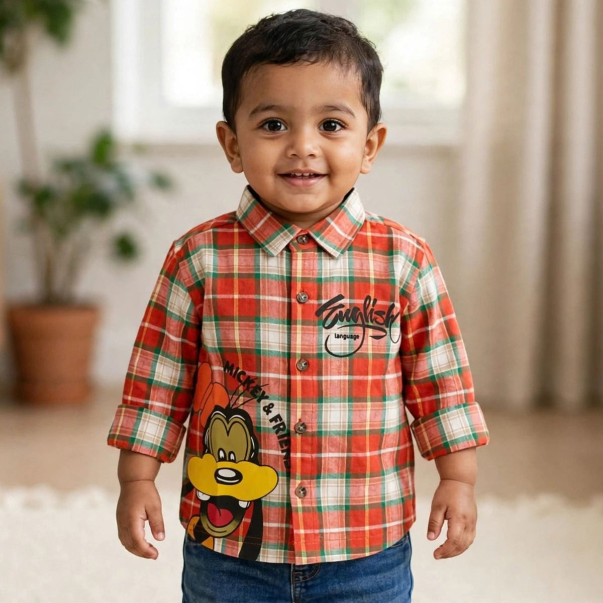 GUSTO orange check shirt front view