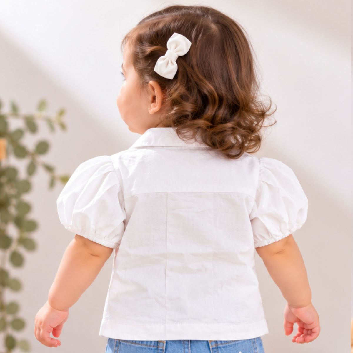 SMILE BABY girls denim and white outfit back view