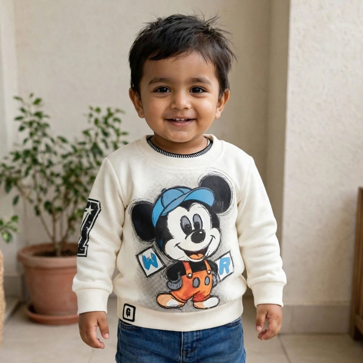 GUSTO boys white winter sweatshirt front view on child model