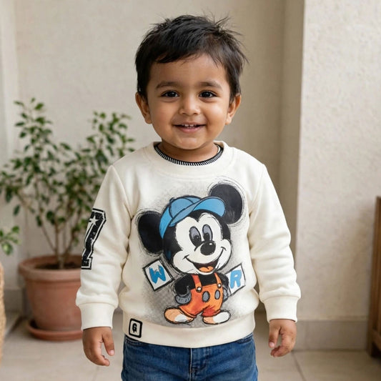 GUSTO boys white winter sweatshirt front view on child model