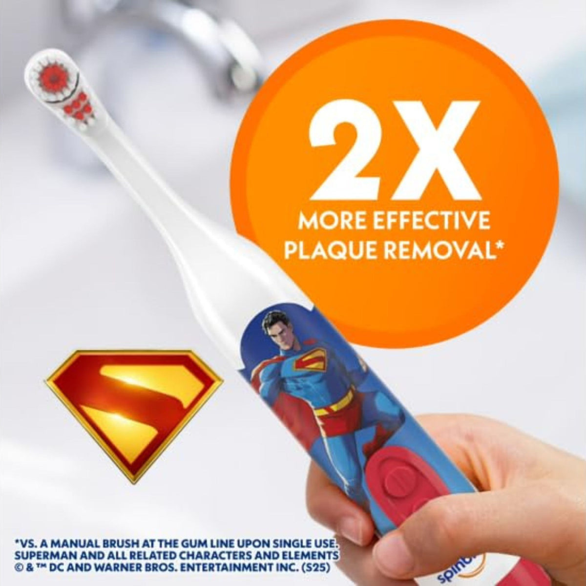 Superman Spinbrush toothbrush plaque removal infographic