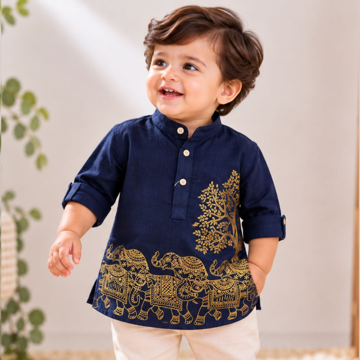 BLAZO boys navy blue ethnic kurta front view