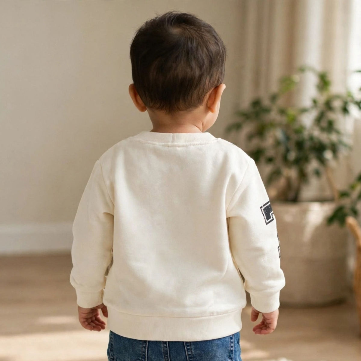 GUSTO boys white winter sweatshirt back view on child model