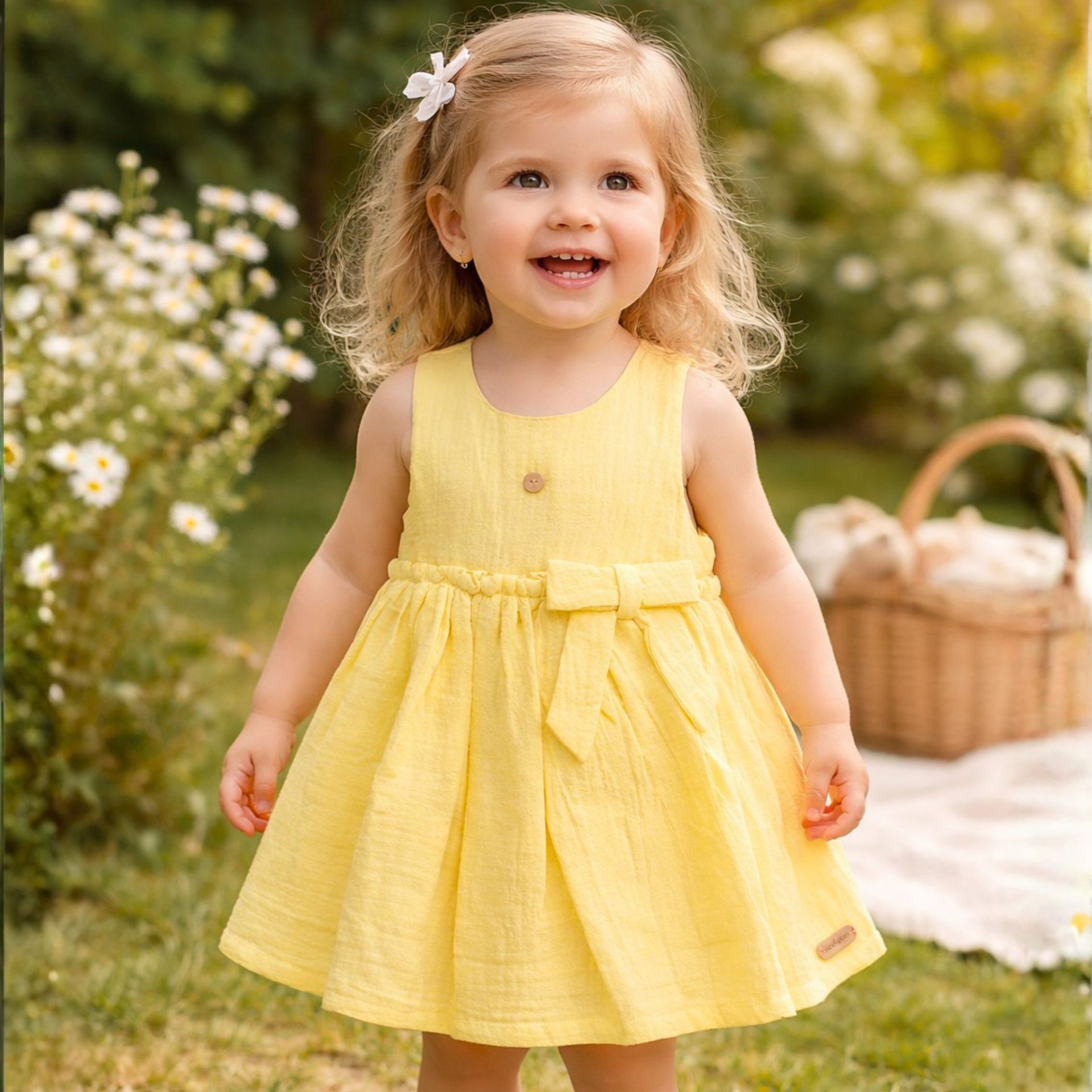 ORRIGANY Baby Girls Yellow Cotton Party Dress with Bow | Sleeveless Summer Dress (9M–6Y)