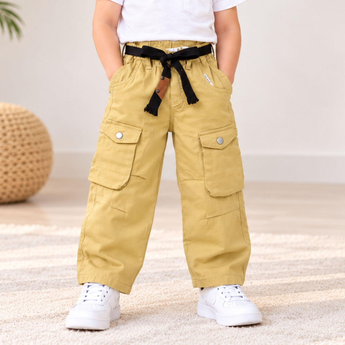 Fawn brown kids cargo pants back view