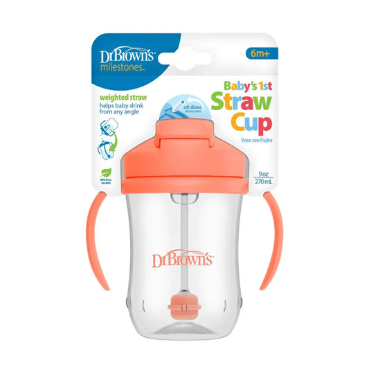 Dr. Brown's Milestones Baby's 1st Weighted Straw Cup 270ml | Spill-Proof Training Cup with Soft Silicone Weighted Straw & Handles | BPA-Free | 6+ Months